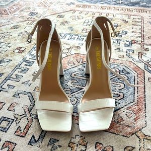 White open toe heels
